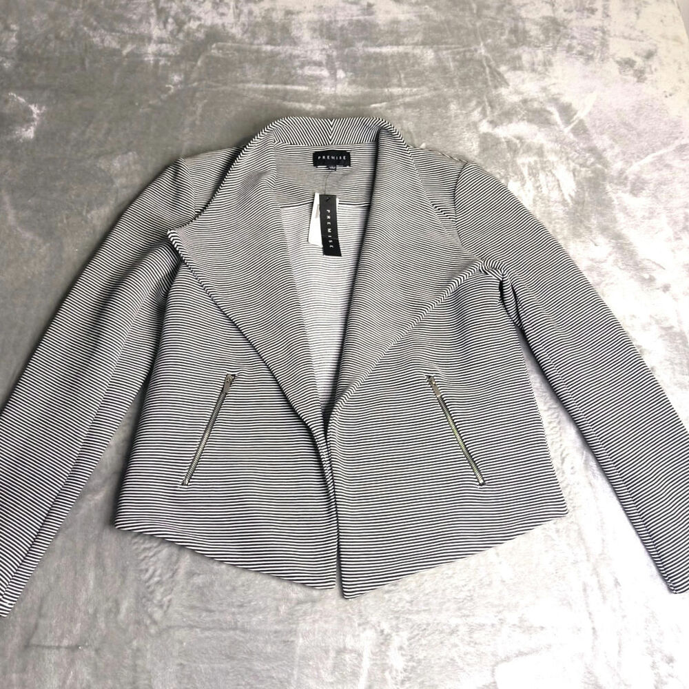 Premise Studio Black & White Striped Open Front Blazer Jacket Size M - NWT